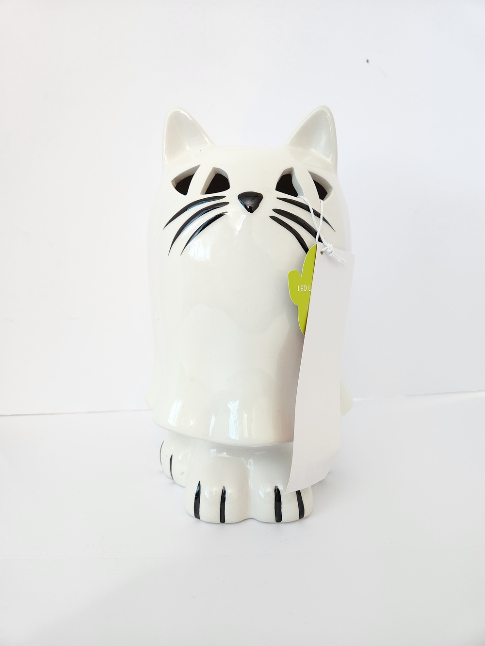 White Ceramic Cat Ghost LED Light-up Halloween Decoration